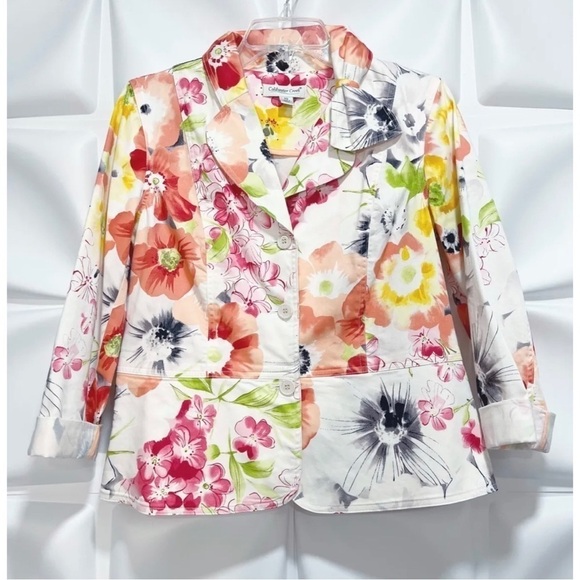 Coldwater Creek Sz PS Spring Floral Print Blazer Jacket Peplum Stretch Womens - Picture 1 of 7